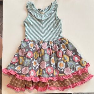 Matilda Jane Striped and Floral Kids Layered Ruffle Dress Sz 10